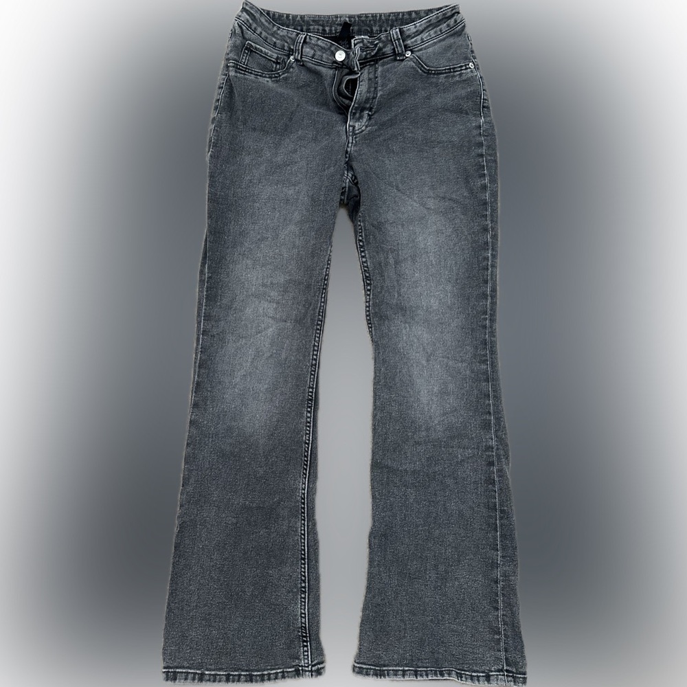 H&M Divided Women's High Rise Gray Acid Wash Flare Jeans Size 12